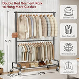 SLEEPING LAMB Heavy Duty Clothes Rack with Wheels, Metal Rolling Garment Rack for Hanging Coats, Shirts (Black)
