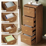 Locked File Cabinet with Key, Tall Wooden Filing Cabinets for Home Office, Vertical Office Storage for Legal Size/Letter