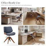 HULALA HOME Faux Leather Swivel Desk Chair No Wheels, Blue