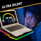 RGB Laptop Cooling Pad with LED Rim - New - Gaming Laptop Cooler - USB Powered Fan - Very Stable and Silent Laptop Stand