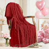 inhand Pomegranate Red Knitted Throw Blanket for Couch Bed, Mothers Day/Mom Birthday Gifts for Mom from Daughter Son, Soft Lightweight with Tassels, Farmhouse Decorative Blanket for Women, 50"x60"