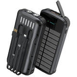 SOXONO Solar Charger Power Bank, PD 20W Fast Charging External Batter, 40000mAh Portable Phone Charger Built in 4 Cables with Dual Bright Flashlights for Camping, Hiking, and Outdoor Use (Black)