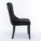 MOOLSUN Velvet Dining Chairs Set of 6, High Back Side Chairs, Modern Padded High-End Tufted Upholstered Chairs with Button-Tufted Back & Rear Pull Tabs, Solid Wood Legs E-Black(Solid Wood Legs)