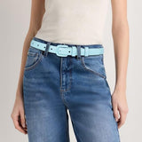 WHIPPY Women Skinny Leather Belt Thin Waist Jeans Belt for Pants in Pin Buckle Belt, Blue, Pants Size 42-47 Inches