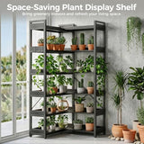 GTPLAYER 6-Tier Corner Bookshelf, L-Shaped Metal Frame Shelf with Tall 14" Shelves, Plant Stand and Storage Rack for Small Spaces, Living Room and Home Office, Black