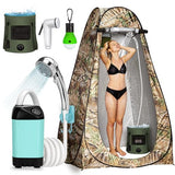Thallike Portable Camping Shower, Pop Up Shower Privacy Tent Kit with LED Lights, Rechargeable Shower Pump with 6.6 Gallons Foldable Bucket Camp Bathroom for Adults Outdoor Hiking