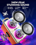 YIER Bluetooth Speaker, 240W Peak Loud Party Speaker with Big Bass, 20H Playtime, TWS, BT5.3, Large Portable Wireless Boom Box with LED Light for Outdoor Backyard Beach Home (Leather Orange)