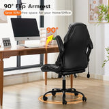 Ylzyxal Office Desk Chair, Ergonomic Computer Chair with Padded Flip-Up Arms and Adjustable Lumbar Support, PU Leather Executive Chair
