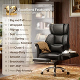 Ergonomic Office Chair with Footrest, Criss Cross Legged Desk Chair with Flip-Up Arms, Wider Thicker Spring Seat, Lumbar Pillow