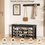 IUNVR Shoe Rack Bench Seat Rubberwood 3-Tier Wooden Storage Bench 550lbs Compact Mid-Century Modern Design for Entryway, Hallway, Closet, Front Door Entrance, Foyer
