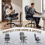 Hayelf Ergonomic Office Chair, PU Leather High Back Executive Chair with Adjustable Inflatable Lumbar Support and Padded Flip-Up Arms