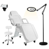 V VDLONSY Facial Chair with Wheels and 10X Magnifying Floor Lamp Esthetician Light 73inch Tattoo Chair with Stool Adjustable Tattoo Bed for Artist Facial Bed for Spa Beauty White