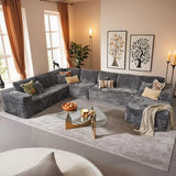Modular Sectional Sofa No Assembly,165X110 Inch Plush Corduroy Large U Shaped Floor Couch Set with Deep Seat Chaise