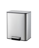 Garvee Space-Saving Bathroom Trash Can, 3.4 Gallon Small Trash Can with Soft-Close Lid, Foot Pedal & Removable Inner Bucket, Rectangular Stainless Steel Garbage Can for Home, Office, Silver