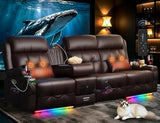 Home Theater Seating, 3 Seat Power Loveseat Recliner Sofa with Heat Massage