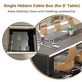 8FT Conference Table (94.5"×43.3"), Seats 6–8, with 1 Hidden Cable Box, 5cm Thick Top, Champagne Gold Aluminum Edge Trim