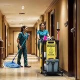 3 Shelf Commercial Traditional Plastic Janitor Cart, with 2 Yellow 25 Gallon Vinyl Bag & Rubber Gloves for Restaurant Hotel Home
