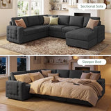 HONBAY Sectional Sleeper Sofa with Pull-Out Bed Storage Chaise
