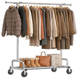 Raybee Heavy Duty Clothes Rack Load 485LBS, 74''W Clothing Rack with Mesh Shelf, Rolling Garment Rack with Adjustable Rail & Lockable Wheels