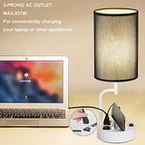 Dreamholder Table Lamp with 3 USB Charging Ports, Modern Desk Lamp with AC Outlet and Phone Stands, Perfect Bedside Lamp for Bedroom, Living Room, Office (Pack of 2), White&Black
