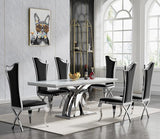HomVent 68''Silver Faux Marble Dining Table Set with 6 Leather Chair