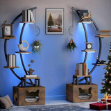 DWVO Tall Bookshelf with LED Light, Artistically Designed Moon Arched Bookcase, Bedroom