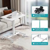 DUMOS Small Standing Desk Mobile Portable Rolling Laptop PC Table on Wheels Adjustable Height Computer Workstation, 19 Inch, Modern White
