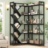 Semoic 71" Tall Tree Bookshelf, 5-Tier L-Shaped Corner Bookshelf with Industrial Metal Frame