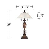 Kathy Ireland Mulholland Traditional Vintage Table Lamps 27" Tall Set of 2 Aged Bronze Faux Marble White Alabaster Glass Dome Shade for Living Room Bedroom House Bedside Nightstand Office
