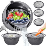 4-1 Colander with Lid Set - Rotatable Strainer With Bowl(Patented), Pasta Strainer with New Upgraded Graters, Strainer And Colanders, Fruit Cleaner, Veggie Wash, Apartment Kitchen Gadgets - Grey