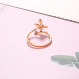 Carleen 18k Solid Rose Gold 0.105ct Diamond Butterfly Open Ring For Women wife her(6)
