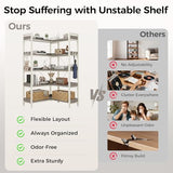 GTPLAYER 5-Tier Corner Bookshelf, L-Shaped Metal Frame Shelf with Tall 14" Shelves, Plant Stand and Storage Rack for Small Spaces, Living Room and Home Office, Grey