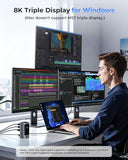 RayCue 15 in 1 Laptop Docking Station 3 Monitors, Triple 8K Display with 3 HDMI, 6 USB Ports, 5 Shortcut Button, Gigabit Ethernet