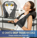 Zyllion Shiatsu Neck and Back Massager with Heat - Cordless Rechargeable 3D Electric Kneading Deep Tissue Massage for Muscle Pain Relief, Black, ZMA-28RB