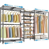 VIPEK S3X Expandable Clothes Rack Adjustable from 5'11" to 8'7" with 6-Tier Shoe Shelves, Freestanding Clothing Rack, Max Load 1250LBS, Black