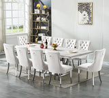 94.5" Large Marble Dining Table Set for 10, Luxury White Silver Kitchen Table