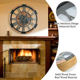 TOPPTIK 27 Inch Moving Gear Wall Clock, Oversized Wall Clocks, Clock Living Room Decor, Solid Wood Frame, Battery Operated, Large Wall Clock with Steampunk Industrial for Fireplace(Brown)