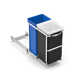 35 Liter / 9.3 Gallon Dual Compartment Under Counter Kitchen Cabinet Pull-Out Recycling Bin and Trash Can