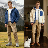 GINGTTO Mens Windbreaker Jackets Waterproof Blue Winter Fleece Lined Jacket for Men Softshell Warm Coats with Hood White L