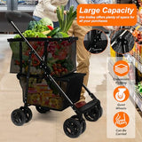 Folding Shopping Cart with Swivel Wheels, 70lbs Capacity Collapsible Grocery Cart with Removable Tote Bag