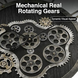 AMAATE Steampunk Wall Clock with Moving Gears, Kinetic Mechanical Industrial Design, Retro Distressed Iron Finish, Dynamic Art for Living Room and Bar Decor, 24 Inch