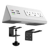 Kable Kontrol Desk Clamp Power Strip with USB-C Port, Nightstand Charging Station, 3 AC Outlets, 3 USB-A Ports, Fast Charger, Easy Installation for Home, Offices, Hotels – 4.9 Ft, White, 1 Pc