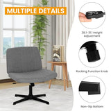 Cross Legged Office Chair Desk Chair Without Wheels,Vanity Chair with Back Ergonomic Swivel Armless Chair Adjustable