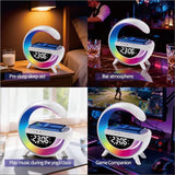 ZFMF Wireless Charging Table Lamp, Multifunctional Bluetooth Speaker & Alarm Clock - LED Bedside Desk Lamp Night Light (White)