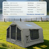8㎡ Luxury Inflatable Camping Tent for 3–8 People, Aurora Green Thickened Material, 4-Season Family Inflatable House with Chimney Port and Transparent Skylight