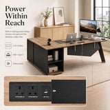63" Executive Office Desk with Reversible Storage Cabinet, L Shaped Office Desk with Built-in Charging Station, Modern Home Office Desk for Managers
