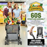 𝐍𝐞𝐰𝐥𝐲 𝐔𝐩𝐠𝐫𝐚𝐝𝐞𝐝 Folding Shopping Cart, 80lbs Collapsible Grocery cart with Removable Basket and 360° Swivel Wheels, Single-hand Fold, Portable Personal Stroller Shopping Cart for Groceries