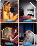 One Beat LED Small Desk Lamp Power Strip 5ft Extension Cord, 3 Outlets, 4 USB Ports(2 USB C), 4 Modes, 5 Level Touch- Home/Office, White