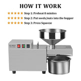 YUEWO Kitchen Oil Press Machine Electric Automatic Oil Press Extractor Organic Oil Expeller for Coconut Flax Peanut Castor Perilla Seed Canola Cocoa Beans Sesame Commercial Grade 2000W YUEWO