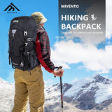 MIVENTO 50L Hiking Backpack - Water-Resistant Nylon Bag with Flap Top, Camping Travel Backpack for Men Women (Black)